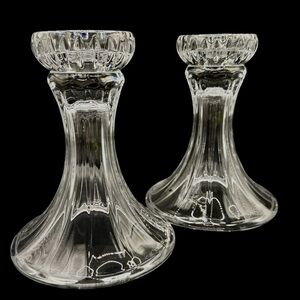 Vintage Gorham Lady Anne Heavy Crystal Hurricane Lamp Bases - Pair - 6.75"